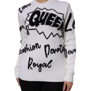 White Wool Knit Crew Neck Pullover Sweater