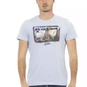 Light Blue Cotton Men T-Shirt