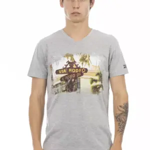 Gray Cotton Men V-Neck T-Shirt