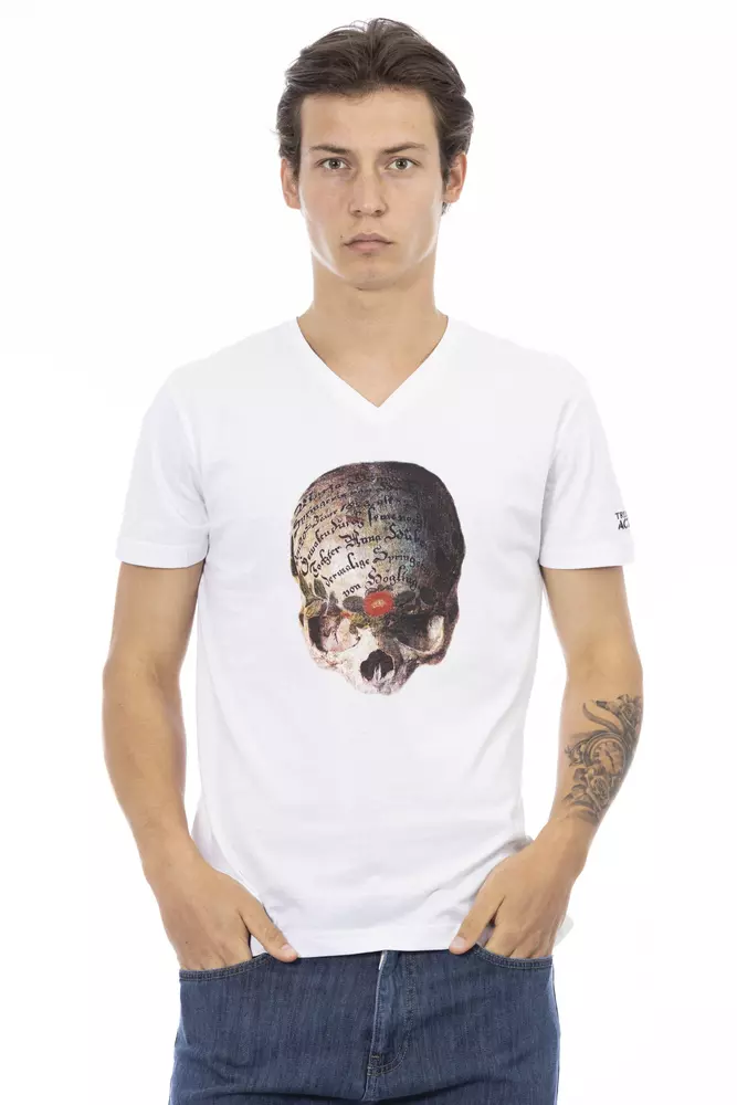 White Cotton Men V-Neck T-Shirt