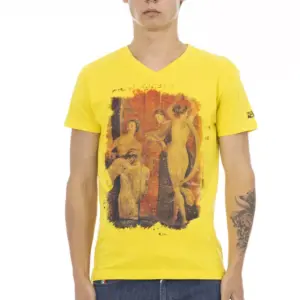 Yellow Cotton Men V-Neck T-Shirt