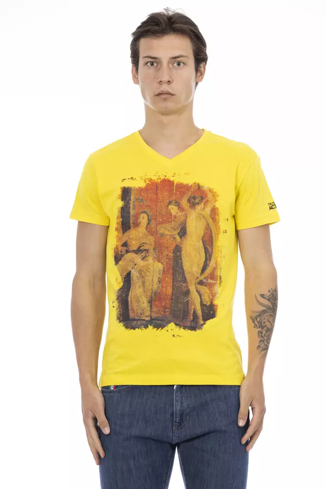 Yellow Cotton Men V-Neck T-Shirt