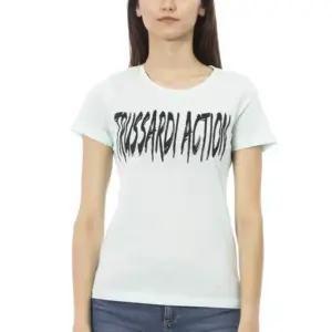 Light Blue Cotton Women T-Shirt