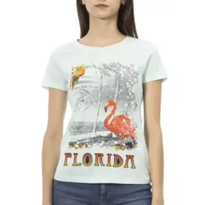 Light Blue Cotton Women T-Shirt