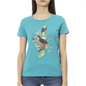 Light Blue Cotton Women T-Shirt