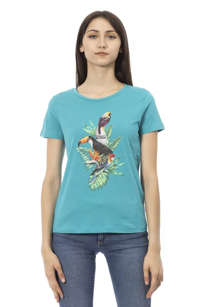 Light Blue Cotton Women T-Shirt