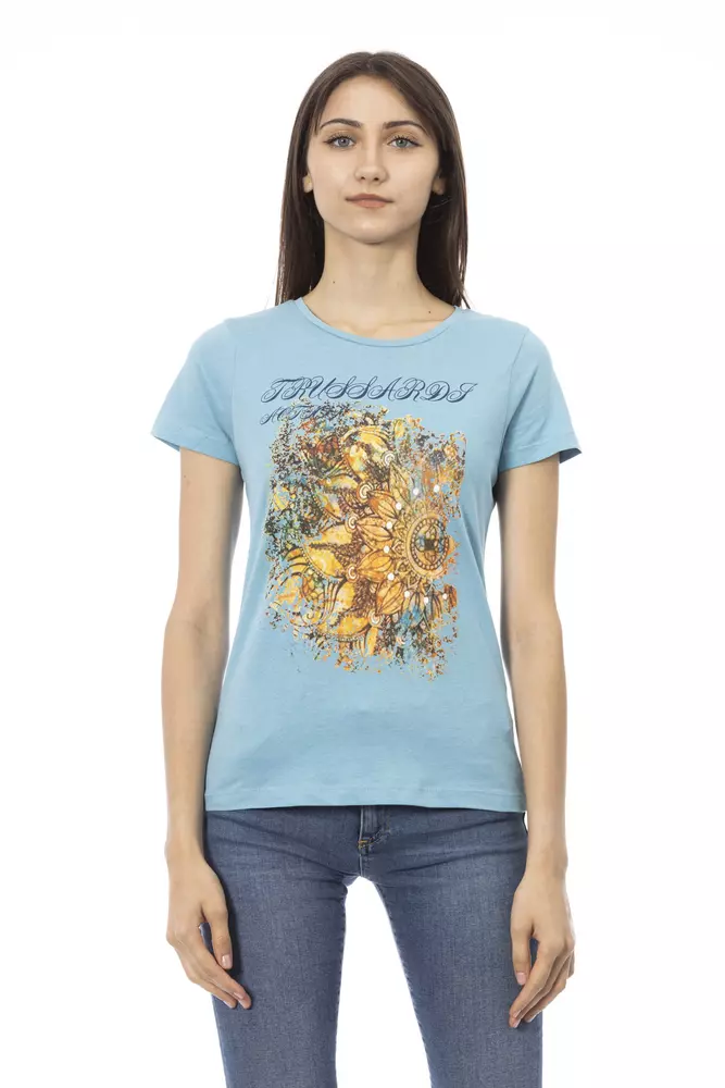 Light Blue Cotton Women T-Shirt