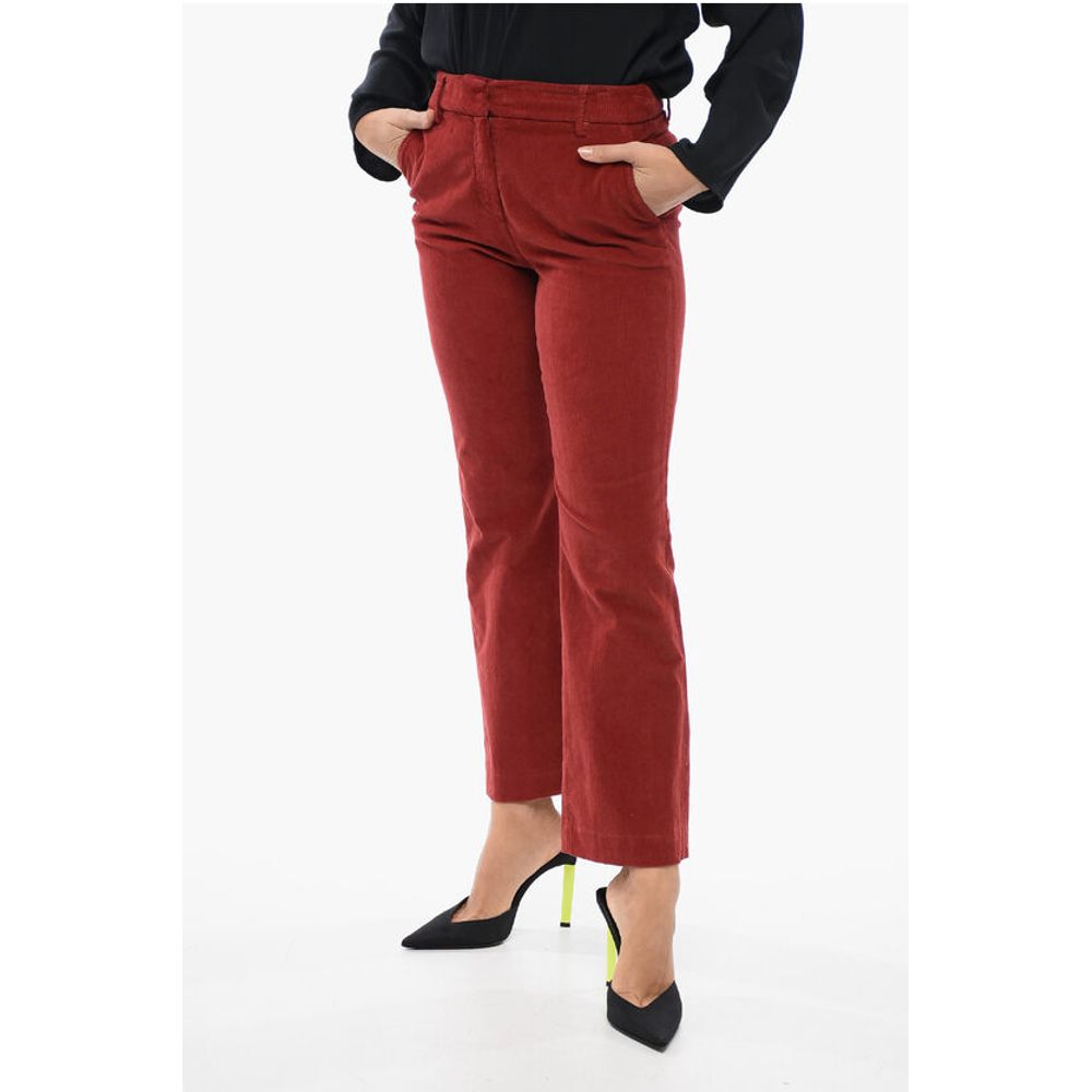 Corduroy Low-Waist Pants with Flared Fit