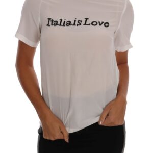 Silk Sequined 'Italia Is Love' White Blouse