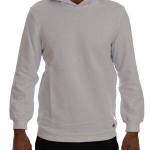 Elegant White Cotton Hooded Sweater