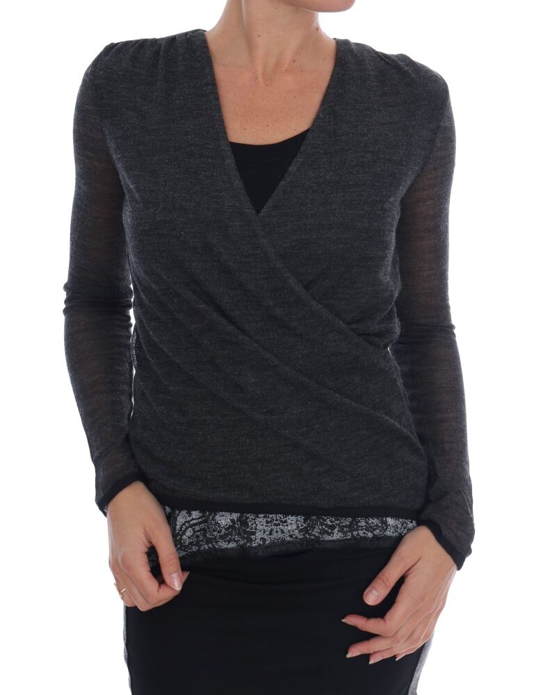 Chic Gray Lace Sleeve Blouse