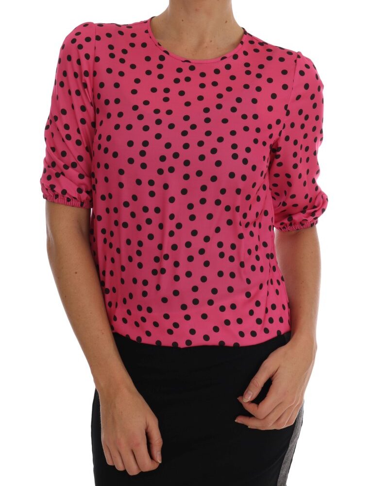 Chic Pink Polka Dotted Silk Blouse