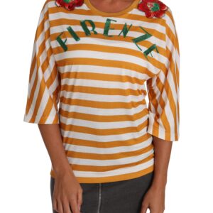 FIRENZE Sequined Blouse in Orange and White
