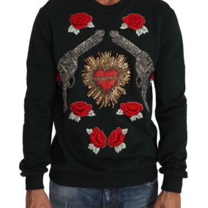 Emerald Cotton Sweater with Crystal Embroidery