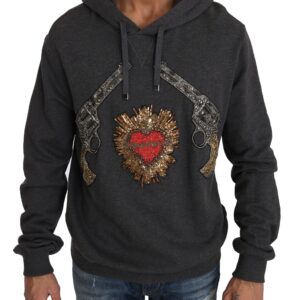 Gray Crystal Heart Gun Motif Sweater
