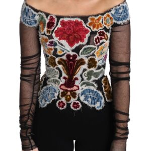 Elegant Floral Applique Long Sleeve Top