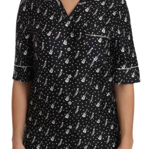 Silk Guitar Trumpet Print Polo Top