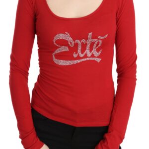 Red Crystal Embellished Long Sleeve Top