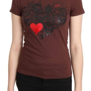 Chic Brown Hearts Printed Short Sleeve Top