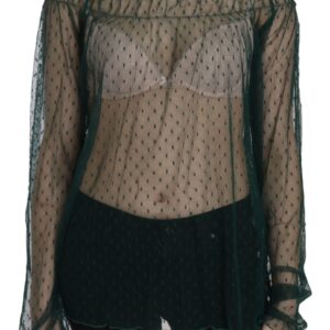 Elegant Green Mesh Long Sleeve Top