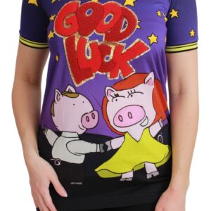 Elegant Crewneck Motive Tee in Purple