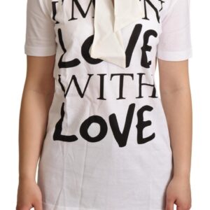 Chic White Love Motif Silk-Blend Tee