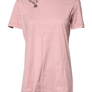 Pink Logo Print Cotton Crew Neck T-shirt