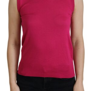 Chic Pink Silk Sleeveless Tank Top Vest
