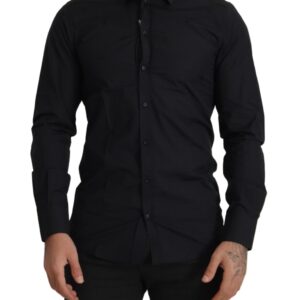 Elegant Slim Fit Black Cotton Dress Shirt
