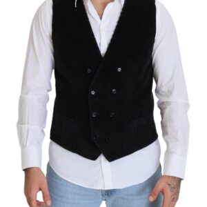 Elegant Black Double Breasted Dress Vest