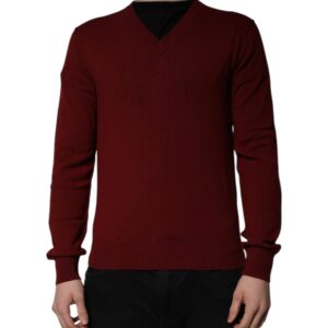 Maroon Cashmere V-neck Men Pullover Sweater