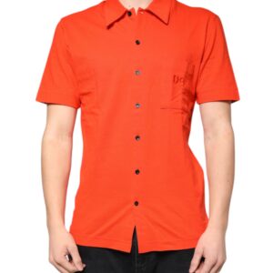 Orange Cotton Button Down Casual Polo Shirt