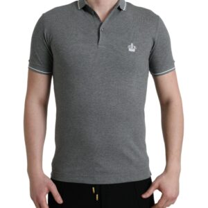 Elegant Grey Cotton Polo T-Shirt