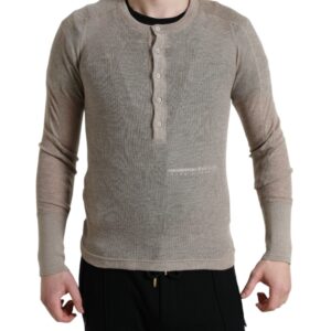 Elegant Beige Henley Cashmere Sweater