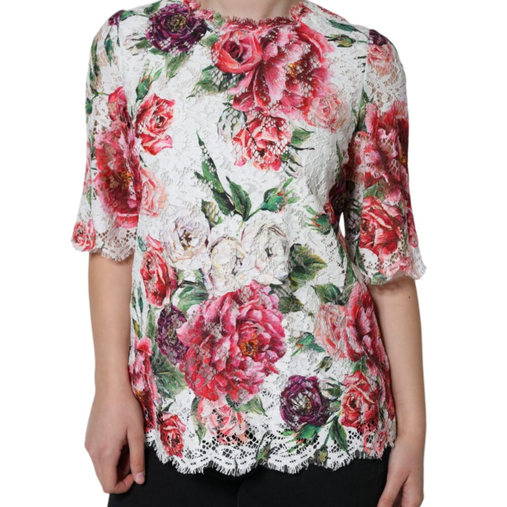 White Peony Lace Short Sleeves Blouse Top