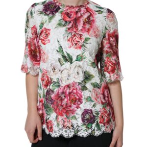 White Peony Lace Short Sleeves Blouse Top