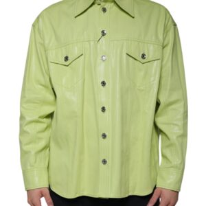 Green Cotton Collared Men Button Down Shirt