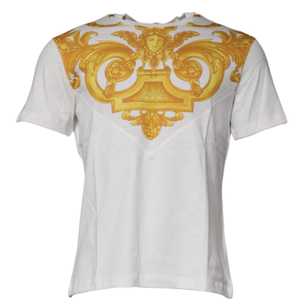 White Medusa Print Cotton Crew Neck T-shirt