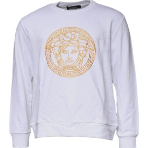 White Medusa Embroidery Crew Neck Pullover Sweater