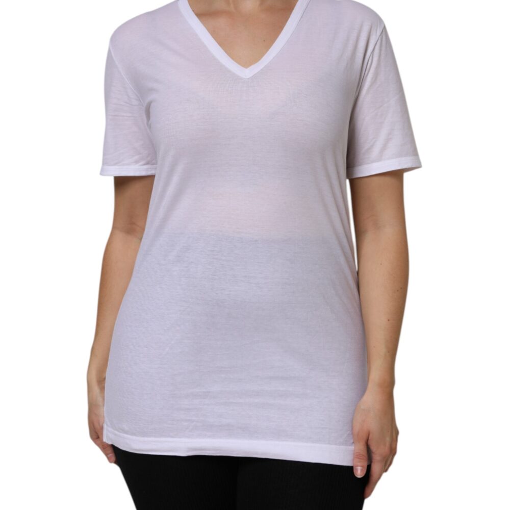 White Cotton Short Sleeves V-Neck Top T-shirt