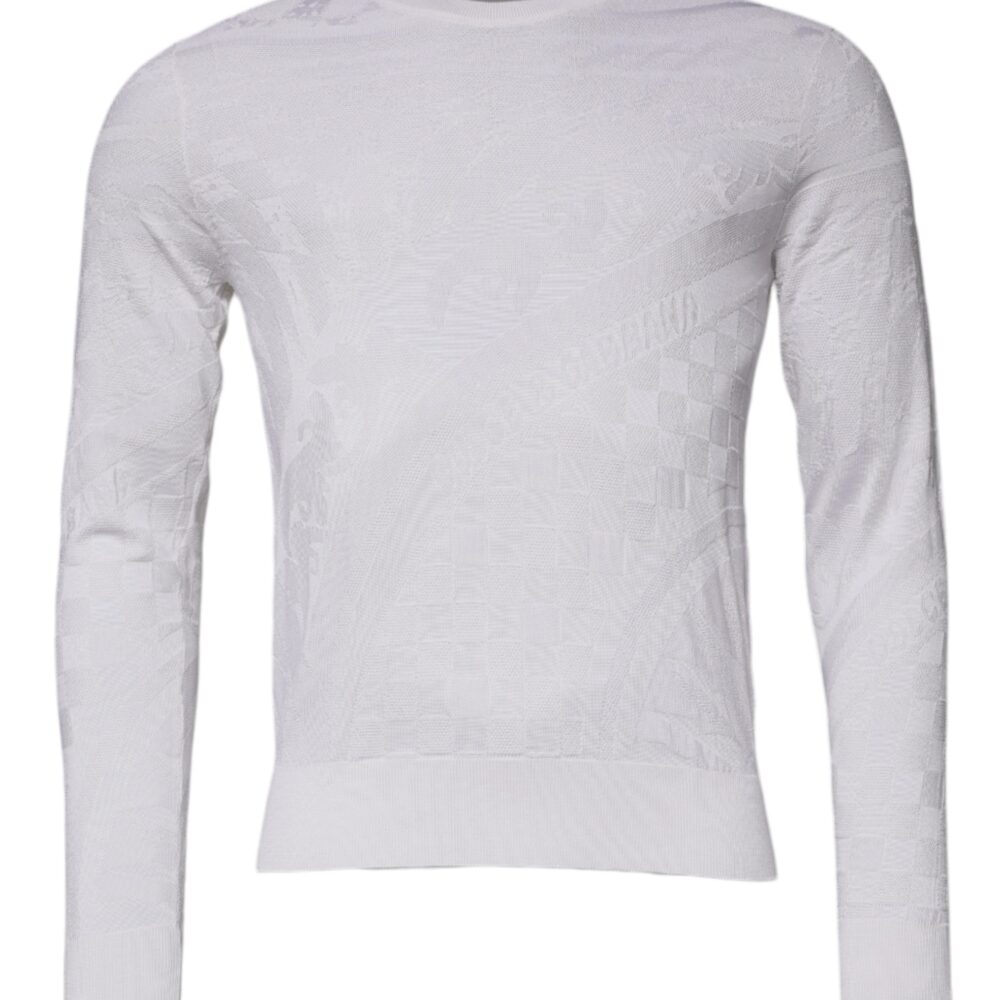 White Silk Crew Neck Men Pullover Sweater