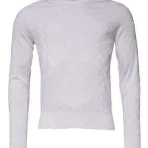 White Silk Crew Neck Men Pullover Sweater