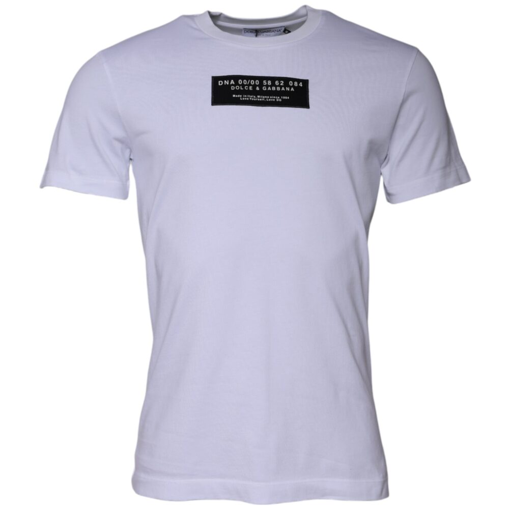 White Logo Print Cotton Crew Neck T-shirt