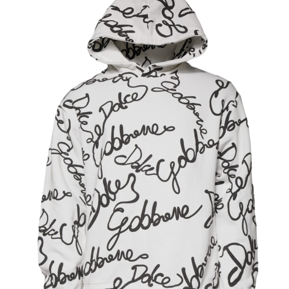 White Logo Cotton Hooded Sweatshirt Sweater