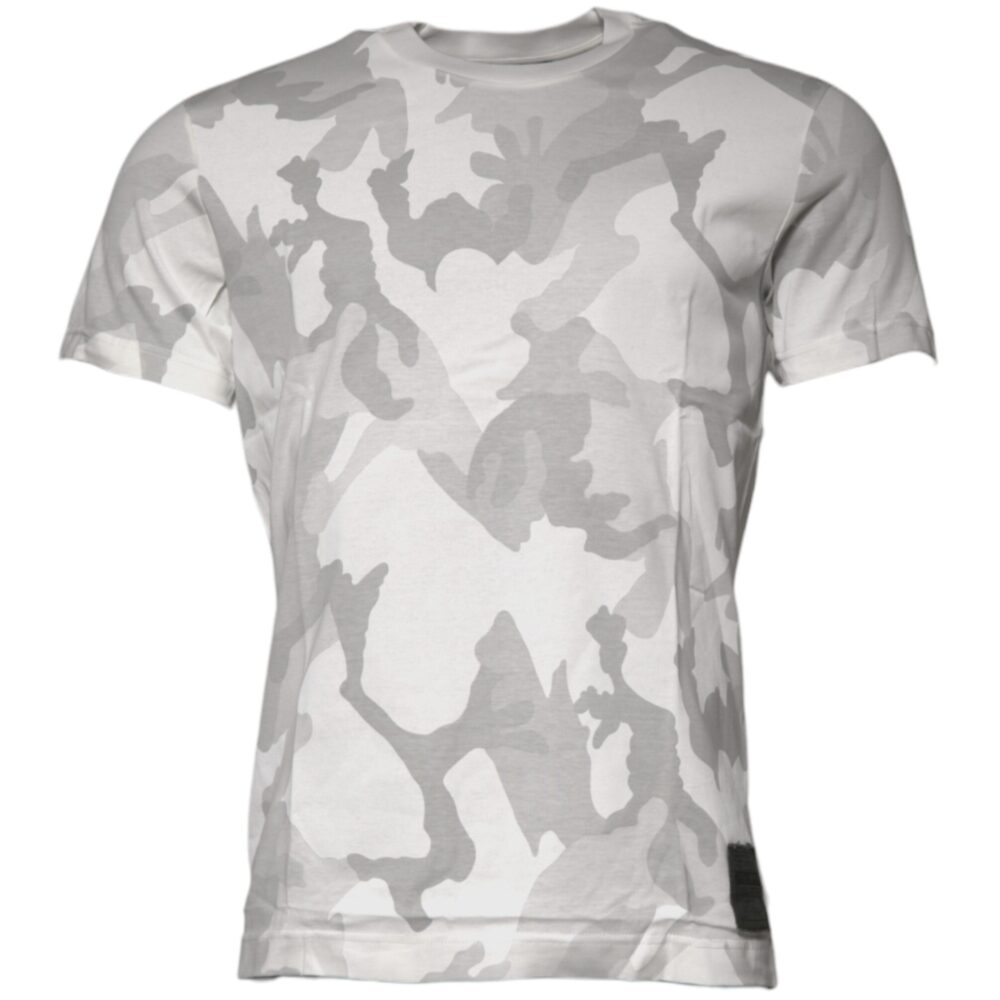 White Gray Camouflage Cotton Crew Neck T-shirt