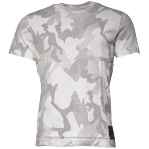 White Gray Camouflage Cotton Crew Neck T-shirt