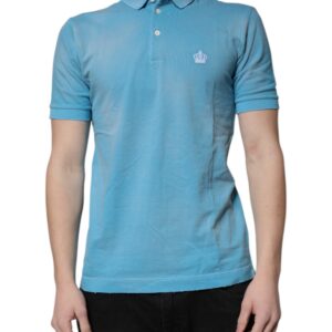 Blue Cotton Crown Collared Men Polo T-shirt