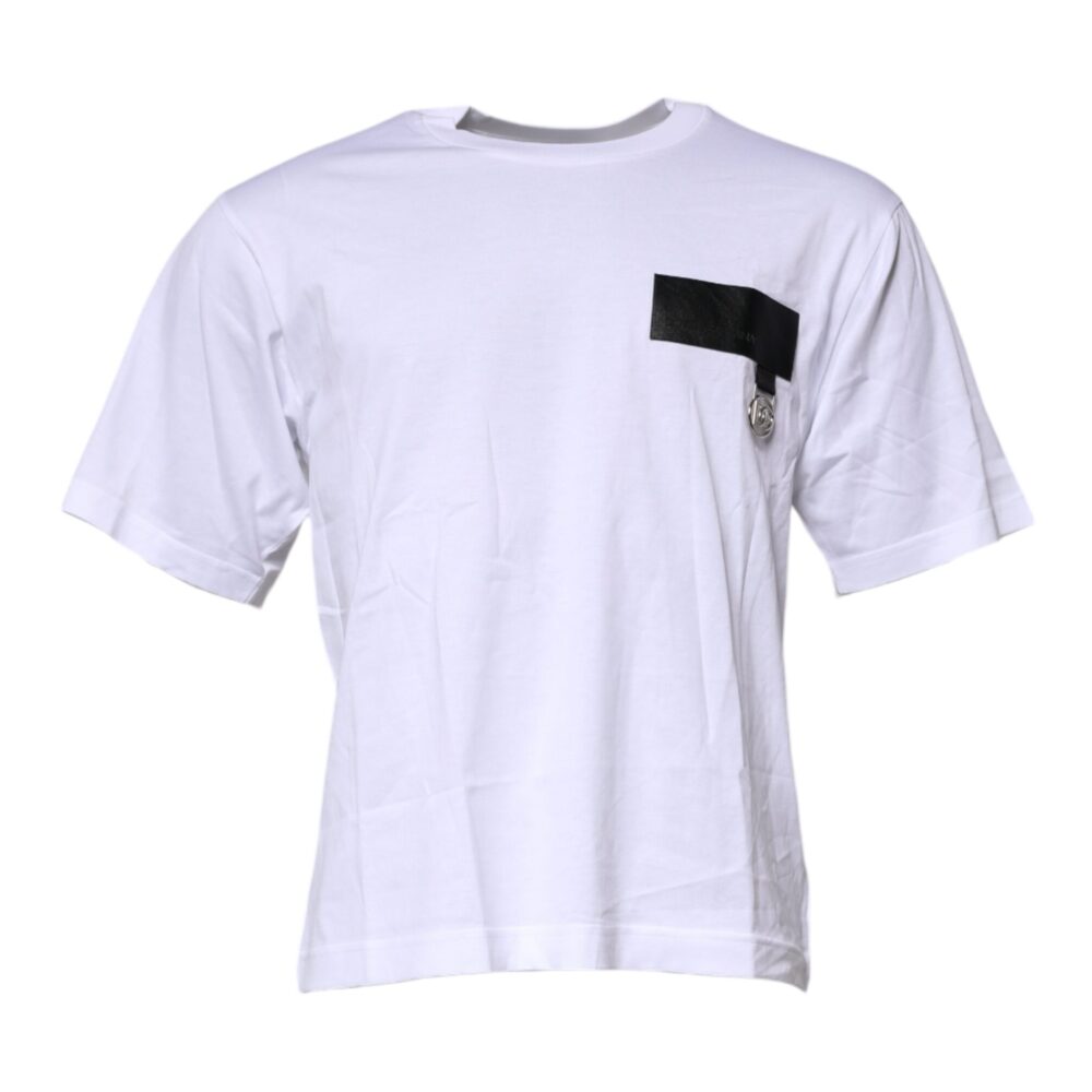 White Logo Patch Cotton Crew Neck T-shirt