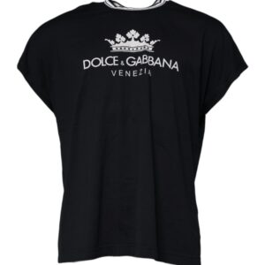 Dark Blue Logo Crown Cotton Crew Neck T-shirt