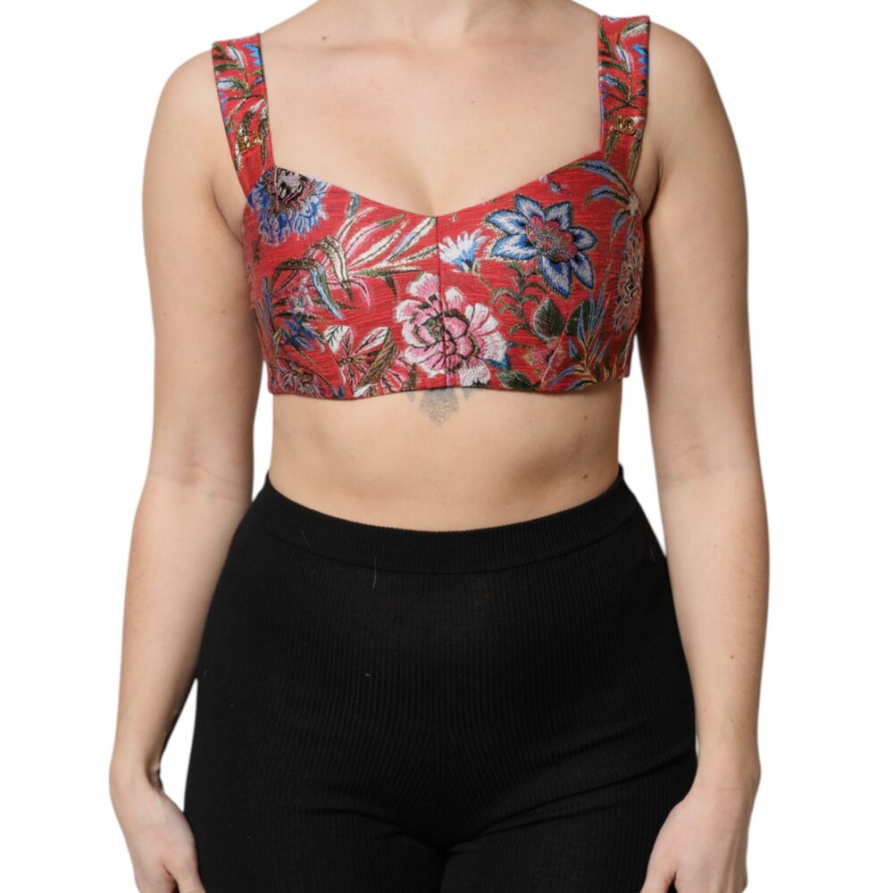 Red Floral Brocade Cropped Bustier Corset Top
